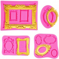 레인매 4Pcs 핑크 픽처 프레임 케이크 장식용 실리콘 몰드 포토 프레임 폰던트 몰드 빈티지 프레임 컬렉션 Molds 슈가 껌, 단일옵션