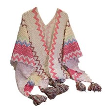 화려한 멕시코 판초 스웨터 수제 크로 셰 뜨개질 망토 여행을위한 틀 겨울 가을 방풍 케이프.
