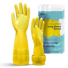 청소용품 FMP Brands 엑스트라 롱 식기 세척기 장갑 3쌍 접시 세척용 38.1cm15인치 길이의 고무 장갑 미끄럼 방지 청소 주방 욕실 원예용 라텍스 S 옐로우