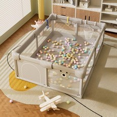 놀이방 울타리 가드 볼풀장 조립식, 그레이 120x150+흡착컵+볼+슈팅