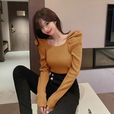 E19630 여성 스퀘어넥 니트 티셔츠