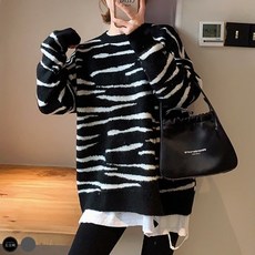 도오빠 여성 니트티 지브라 패턴 루즈핏 스웨터_히피걸
