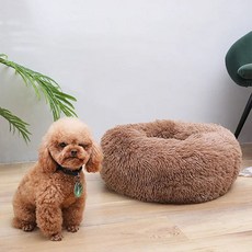 강아지 고양이 반려동물 원형 도넛 방석 S M, 화이트, 1개
