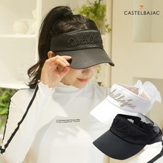  까스텔바작 여성 골프 쉬폰 리본 자수 넓은챙 썬캡 모자, 단품 