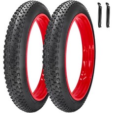 2팩 20\&quot; 26인치 지방 타이어 20/26 x 4.0인치 바이크 튜브 AV 32MM 및 접이용 레버 스노우 비치 자전거, 20 X 4.0 2 Tires