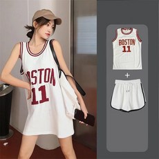 nba민소매 학생 농구조끼+밴딩 와이드 팬츠 나시 티셔츠 여성 패션 루즈핏 트레이닝복 민소매 프린트 미디 상의