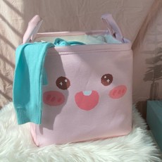 대용량 귀여운 옷 수납함 바구니 통 속옷 양말 수납 더러운 옷 바구니 정리 분류통, 핑크 얼굴 [소]]