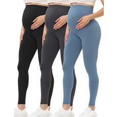 Buttergene 여성용 임산부 레깅스 복부 위 임산부 요가 바지 운동 임산부 레깅스 블랙/네이비 블루/아미 그린 3팩, 3pack Black/Dark Grey/Dusty Pi