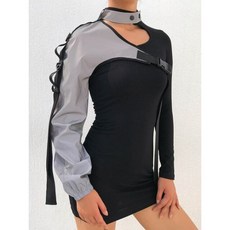 Darlingaga 여성용 네온 홀터 스웻셔츠 후드 버클 반사 스모크 원 숄더 홀로그램 아웃웨어