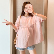 임부 여름옷 상의 스타일리쉬 와이드 루즈핏 수유 가능 와이셔츠 트렌드 얼간아줌마 펀칭