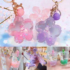 3D 벚꽃 유니콘 아쿠아 워터볼 키링 열쇠고리 가방장식 어린이집 유치원 선물, 핑크
