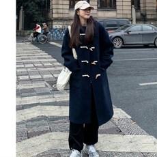 여자 가을 겨울 떡볶이 코트 롱떡볶이 단추 여학생 모직 코트 햅번 스타일