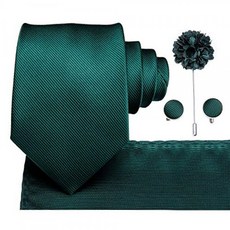 Dubulle Mens Dark Green Tie and Lapel Pin Flower Boutonniere with Handkerchief C