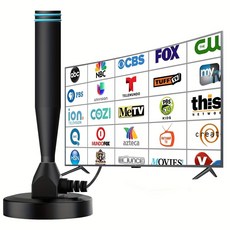 2024 최신 디지털 HDTV 안테나 강력한 마그네틱 베이스 수신 안테나 TV 디지털 HD 실내, 1) Black, 1개