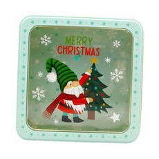 크리스마스 쿠키 상자 생철판 상자 반투명 뚜껑 광장 크리스마스 주석 상자 크리스마스 사탕 통 선물 주는 새해, 산타와 나무, 양철
