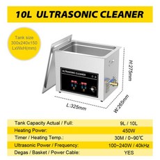 디가스 포함 초음파 클리너 35W-600W 전력 조절 타이머 가열 0.8L 3.2L 4.5L 10L 22L 30L, 06 10L_01 CHINA_03 UK
