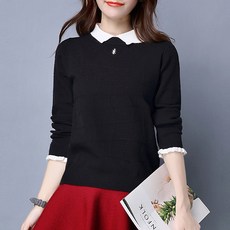 스타일아유 프릴소매 카라 배색 니트티 (4컬러)
