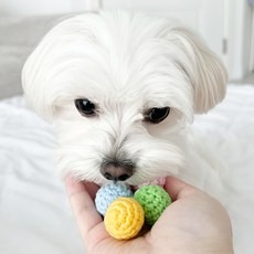 [온리스티치] 강아지 고양이 뜨개 미니공 이갈이 치석제거 장난감 치발기, 1개 - 강아지뜨개장난감