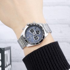 세이코 남성용 크로노그래프 블루그레이 메탈 손목시계