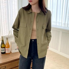 코지23 / 여자 루즈핏 캐주얼 빈티지 투포켓 솔리드 셔츠