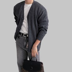 남자 캐시미어 라이크 오버핏 울 브이넥 가디건