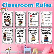Classroom Rules 영어 포스터 A4 빅 카드 유치원 유아교육 플라스틱 좋은 매너 교실 벽 장식 교육용 포스터 어린이 장난감, Version 4