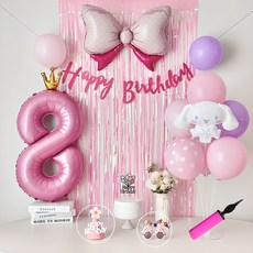 연지마켓 시나모롤 산리오 생일풍선 파티세트, 핑크풀세트(핑크숫자 8)