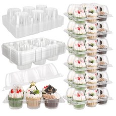 [MIVIDE 정품] 40팩 컵케이크 박스 (6개 x 20세트) 미니 용기 일회용 플라스틱 홀더 투명 머핀 캐리어 벌크 뚜껑 포함 운반 가정용
