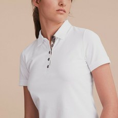 145320 0250 여자 버버리 VOUGA 화이트 COTTON CHECK COLLAR 로고 SLIM POLO SHIRT L