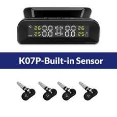 타이어 압력 센서 Yanace TPMS 자동차 타이어 모니터링 압력 디스플레이 알람 4 센서와 태양 광 충전 온도, 1개, 02 K07P-Built-in Sensor