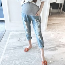 Myshe 여름 임부복 빅사이즈 편안한 여성용 9부 청바지 BRSQi4 YSZ714nz05