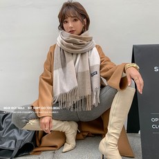 오리엔탈 체크 울 머플러 캐시미어 체크 스카프 숄