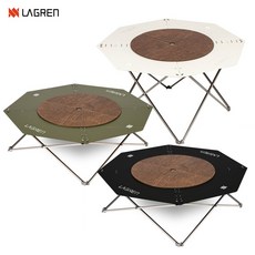 라그렌 판테온 캠핑테이블 팔각테이블 화로대 야외 접이식 난로 불멍 폴딩 높이조절, 카키+우드상판
