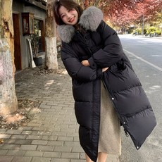 (주) 바라키엘 100% 천연 폭스퍼 후드 천연 오리털 충전 여성 패딩