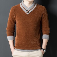 mxt가을 겨울 남성용 V 넥 니트 스웨터 모조 밍크 양털 안감 스트레치 셔츠 탑 패션 따뜻한 기지 셔츠