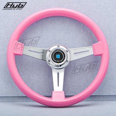 범용 레트로 스티어링 휠 레드 개조 스티어링 휠 핑크 레이싱 경쟁 스티어링 휠 14 인치, 9) 분홍색, 1개