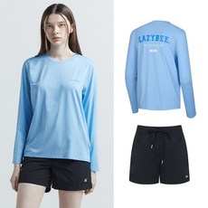 레이지비 여성 래쉬가드 세트 (상의+하의) 빅사이즈 루즈핏 체형커버 수영복 여자 드림인 스카이블루