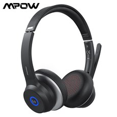 Mpow HC5 무선 블루투스 헤드셋(CVC 8.0 노이즈 취소 포함), 01 Black and Gold, 01 China