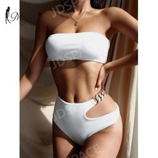 비치웨어 바디프로필 촬영 체인 비키니, 화이트
