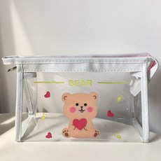 INS 블로거 VC 송이 웃는얼굴 펜파우치 필기도구함 대용량 여행용파우치 휴대 큐티, _큐트 스웨이드 펜파우치, 사랑하트 곰돌이 펜파우치