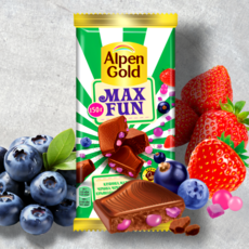 Alpen Gold Max Fun шоколад с шипучей клубникой и черникой, 150 г