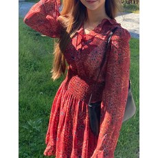 플라워 프릴 쉬폰 여리 미니 원피스