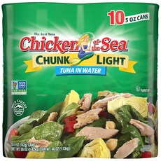 Chicken of the Sea Chunk Light Tuna in Water 5 oz. Can (Pack 바다의 닭 물에 담근 가벼운 참치 덩어리 5 온스. 캔(10팩, 10개, 141g
