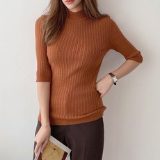 내추럴 골지 7부 라운드 반폴라 여성 가을 니트티