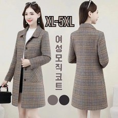여성 모직 코트 체크 패션 빅사이즈 모직 코트 중년 엄마 트렌치코트 편안함/부드러움/패션
