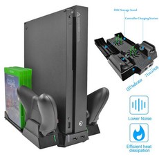 Xbox One X용 수직 냉각 스탠드 쿨러 팬 컨트롤러 충전기 허브 포트 2 개 디스크 스토리지 랙, 1개