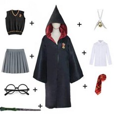  여자 여자 할로윈 의상 어린이 성인 매직 스쿨 카푸티움 스웨터 그레인저 스커트 지팡이 넥타이 대학 유니폼 마법사 코스프레 