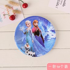 [해외배송] 어린이 생일 케이크 접시 파티 드레스 용품 일회용 만화 식기 파티 파티 종이 접시, 단일옵션, 겨울 왕국 (10 팩)