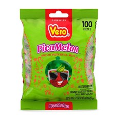 Vero Picamelon - 수박 맛 츄이 젤리 간식 칠리 파우더 코팅 100피스 순중량 450g1파운드 146g5.1온스 피냐타 할로윈 등을 위한 개별 포장된 멕시코 캔디, Watermelon, 450g, 1개