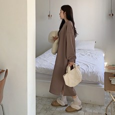 핫핑 듀아 라운드넥 벌룬 트임롱원피스